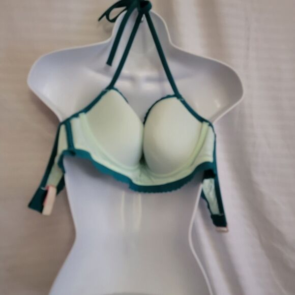 Victoria Secret Swimming Top 36C Aqua Seafoam Glow Scallop Trim Lined Wired Cups - Picture 10 of 10